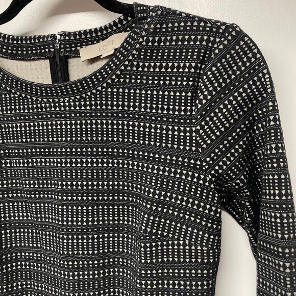 Ann Taylor LOFT Black White Textured Drop Waist Thick Dress XS Extra Small - Picture 3 of 8